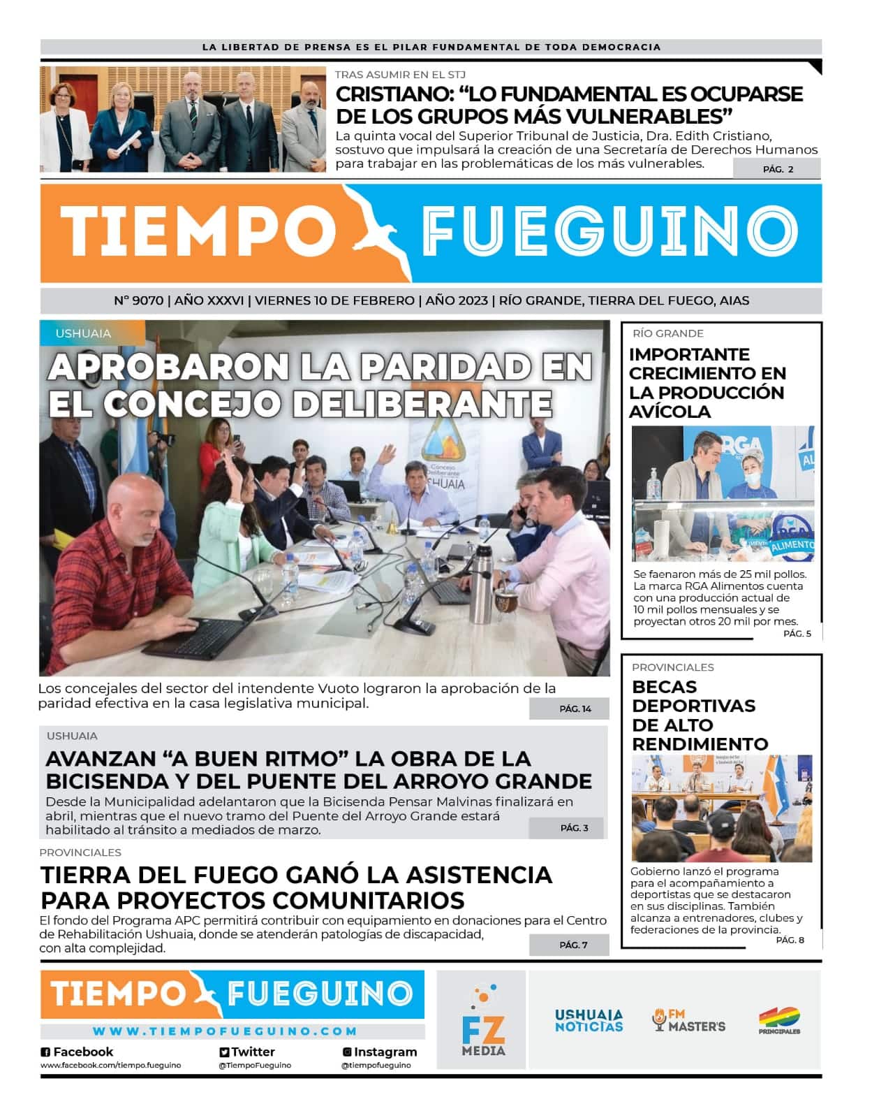 Portada del viernes 10 de febrero - Tiempo Fueguino